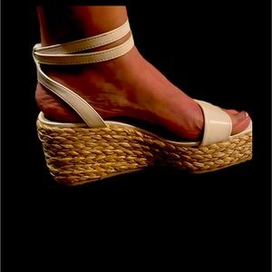 White wedge sandals.